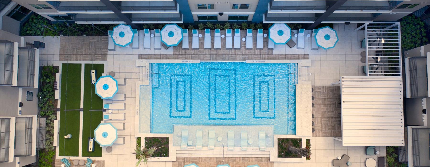 a pool in a courtyard