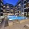 swimming pool in a courtyard at night