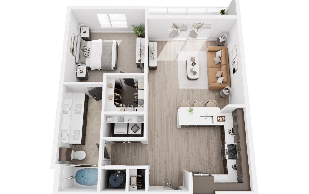 A3A - 1 bedroom floorplan layout with 1 bathroom and 761 square feet