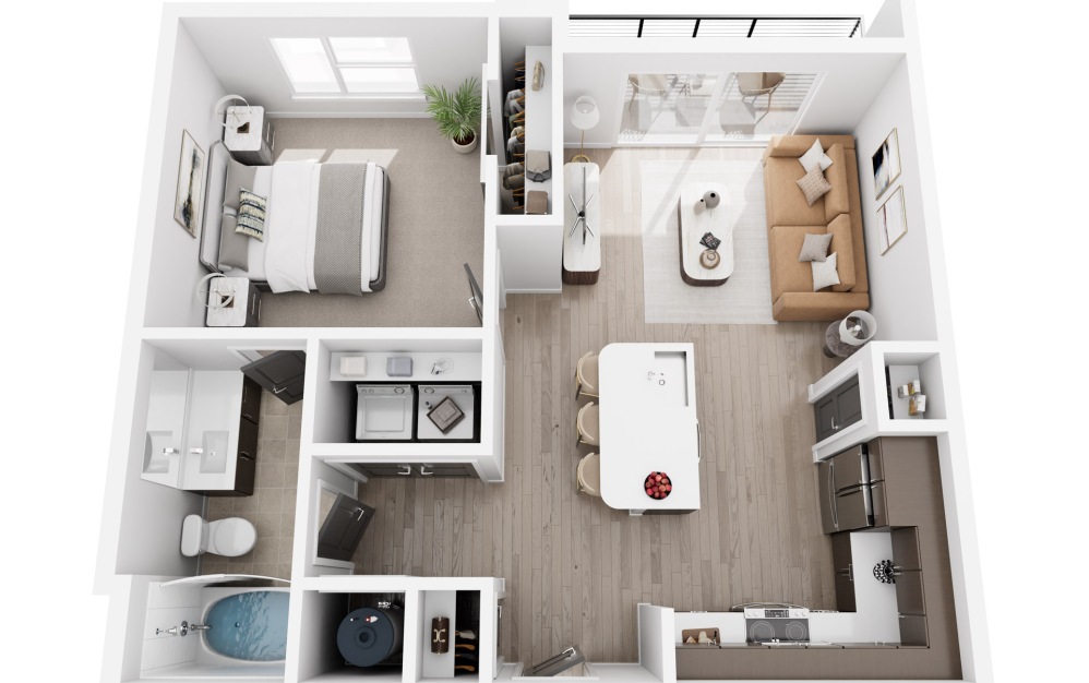 A9 - 1 bedroom floorplan layout with 1 bathroom and 641 square feet