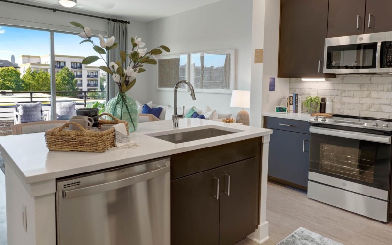 a kitchen with a large island